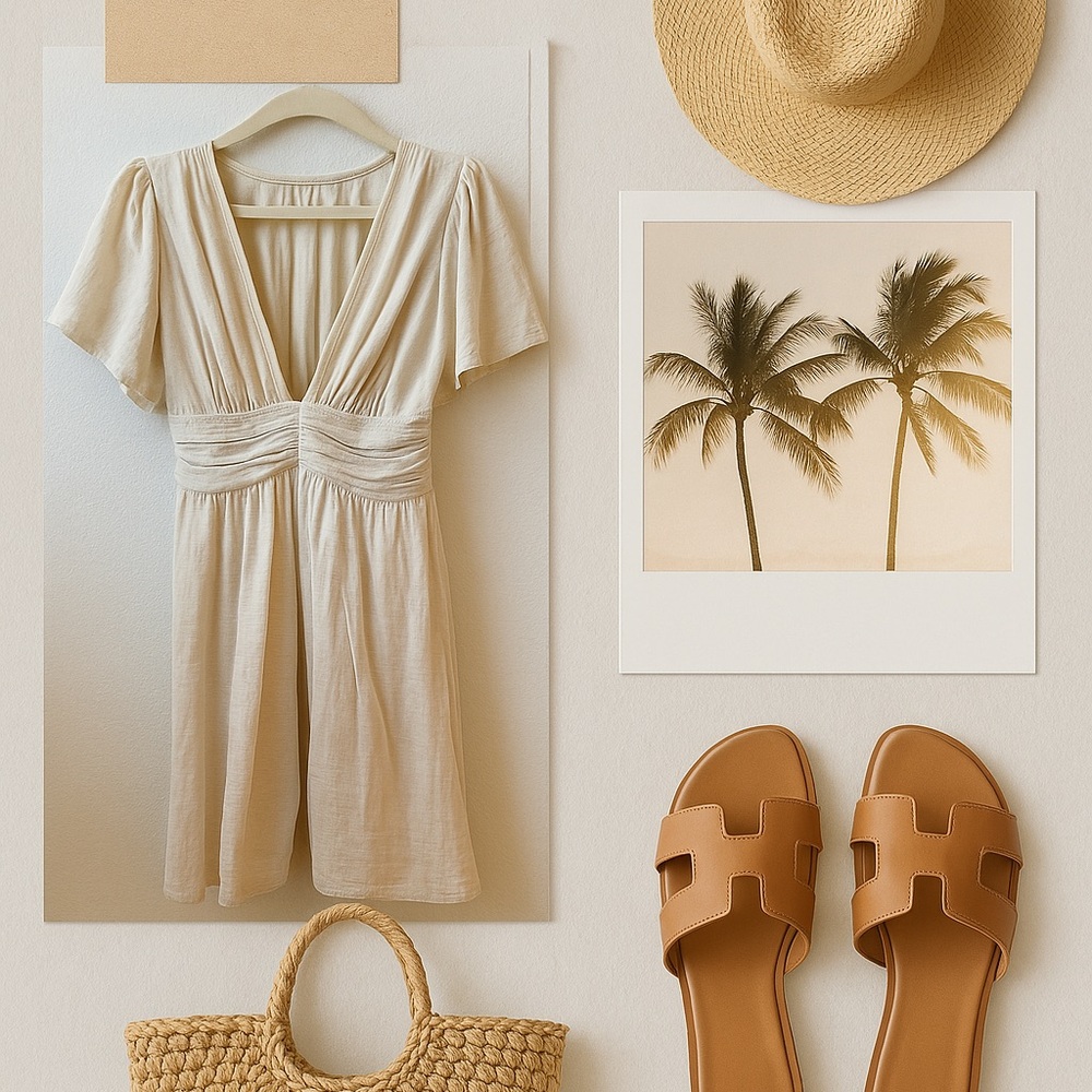 Cream Short Sleeve Dress